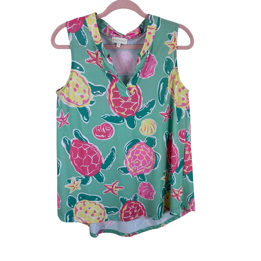 Simply Southern‎ Green Sea Turtle Print Sleeveless Lightweight Stretchy Blouse S